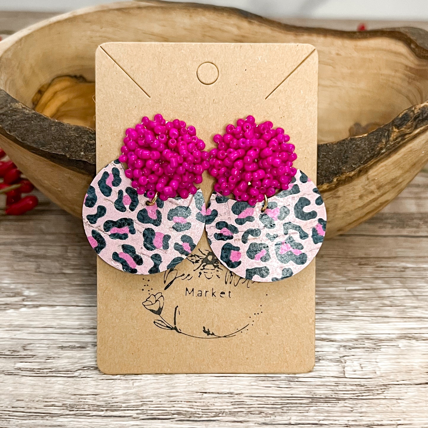 Peggy Pink Leopard Earrings