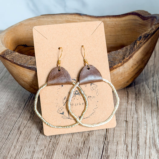 Bourbon Brown Hammered Gold Statement Hoops