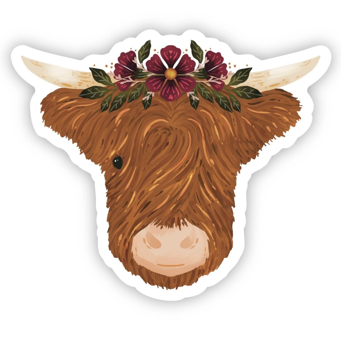 Highland Cow & Flower Crown Vinyl Sticker