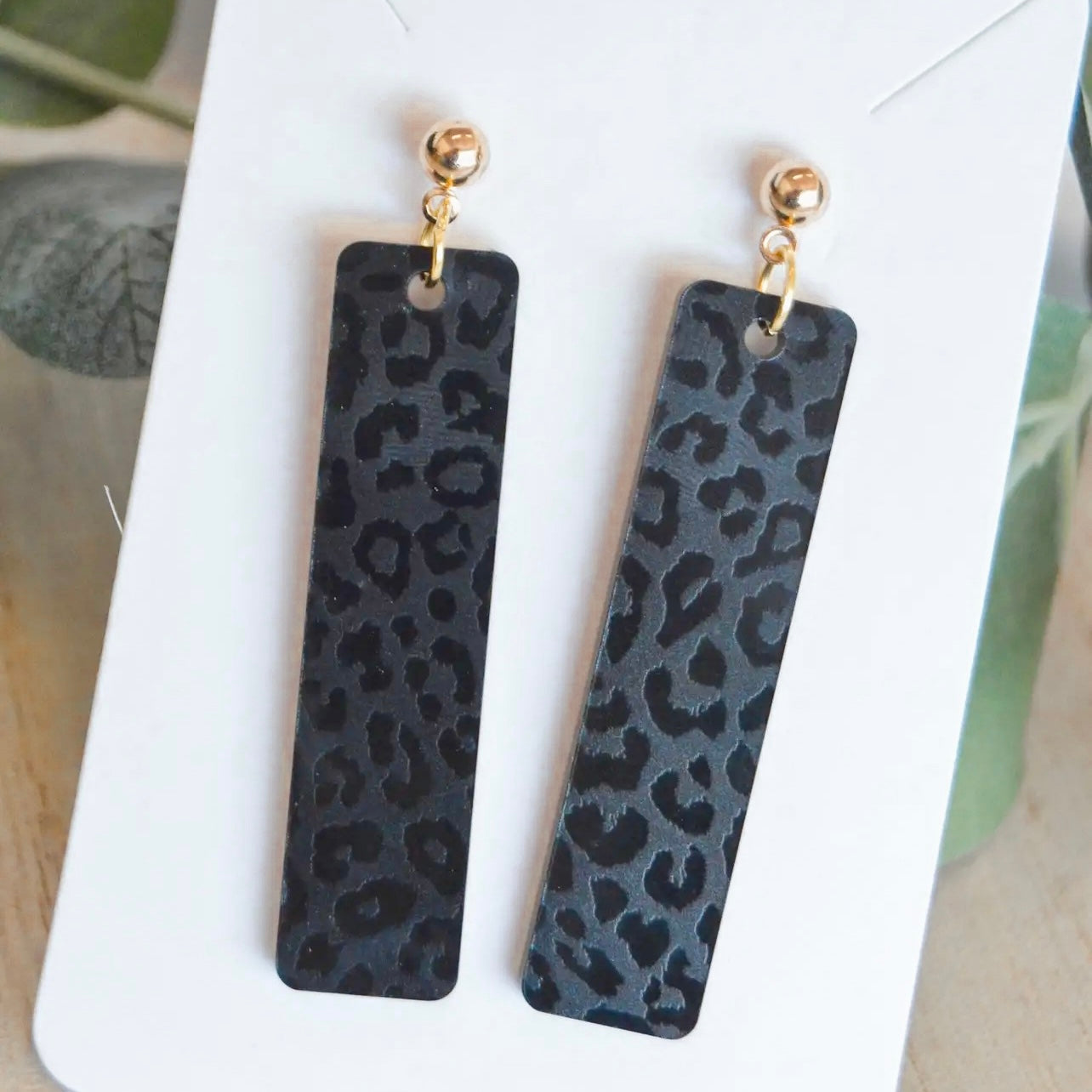 Black Leopard Print Bar Earrings