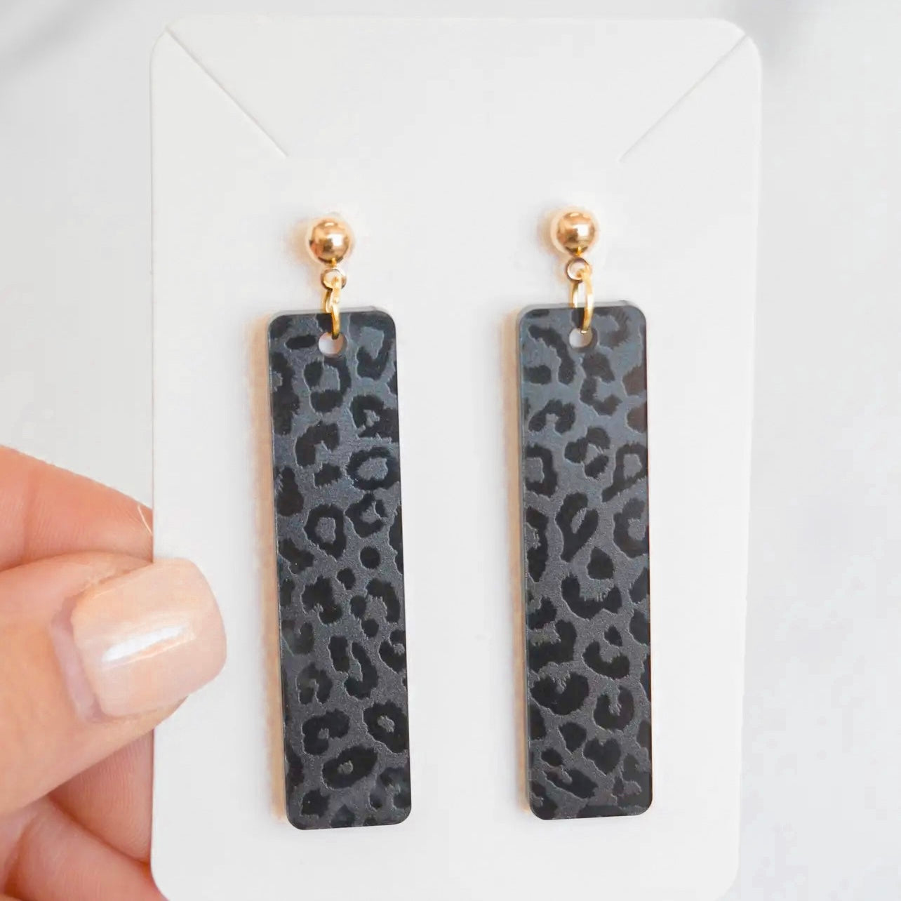 Black Leopard Print Bar Earrings