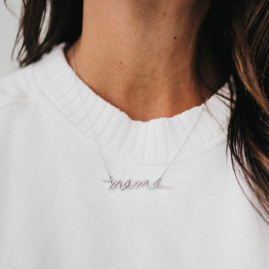 Silver Mama Script Necklace