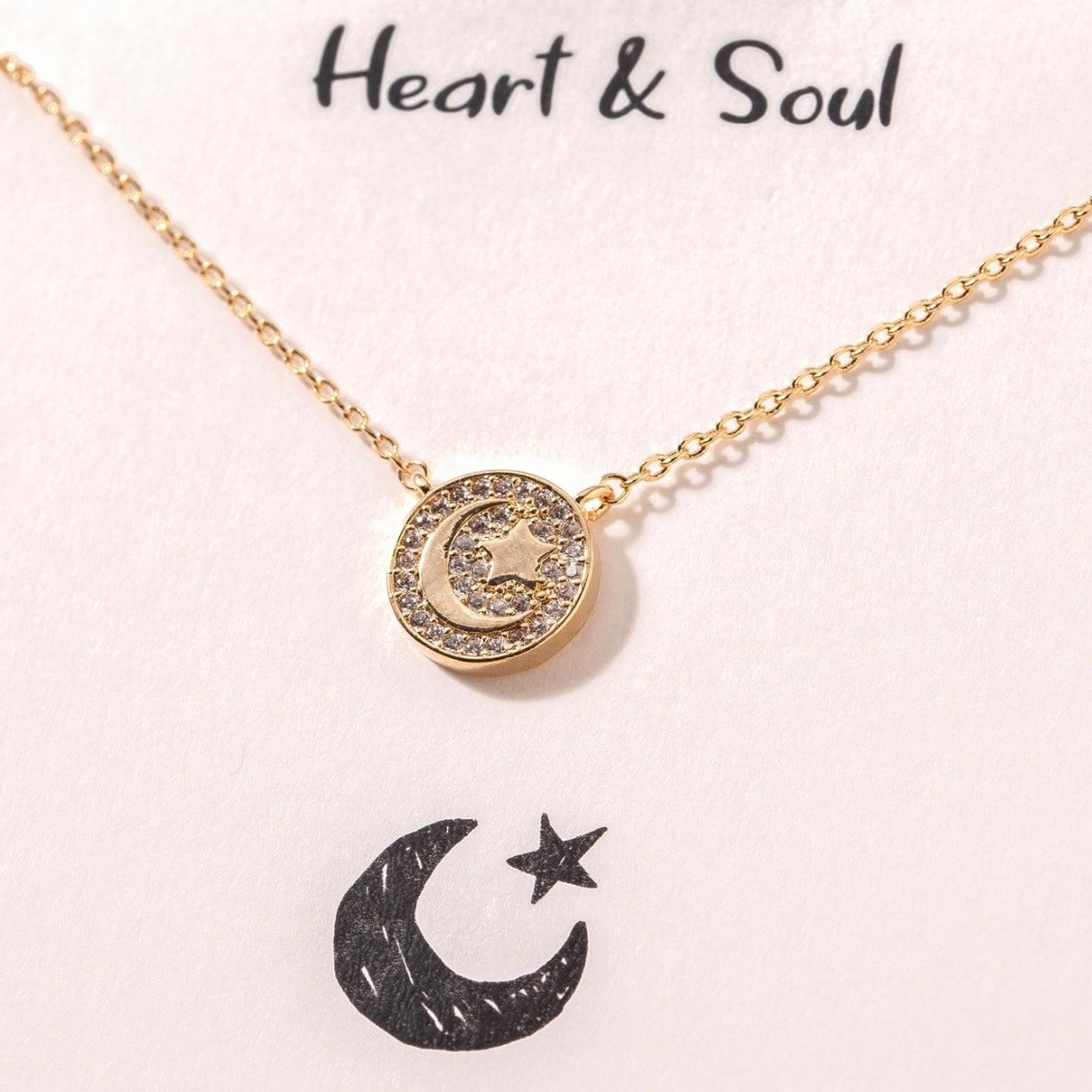 Gold Heart & Soul Moon Charm Necklace