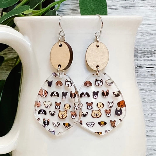 Dog Lovers Acrylic & Wood Drop Earrings
