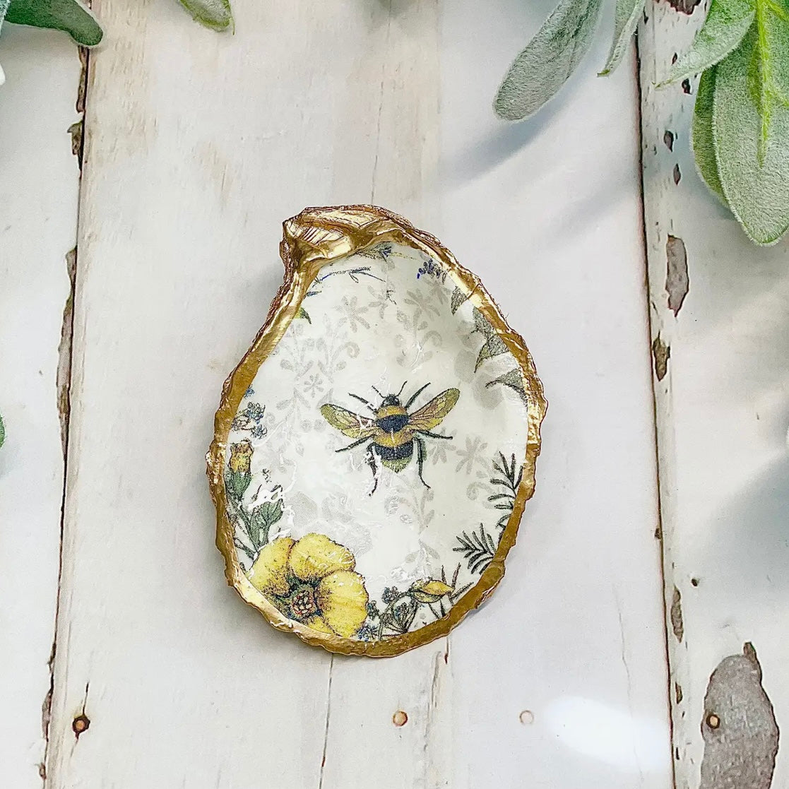 Bee and Wildflowers Oyster Trinket Dish
