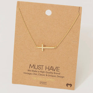 18K Gold Dipped Side Cross Pendant Necklace