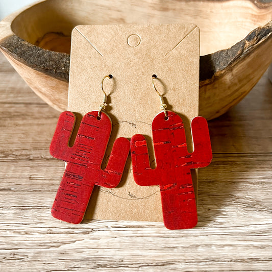 Cactus Judy’s Red Handmade Genuine Leather Earrings