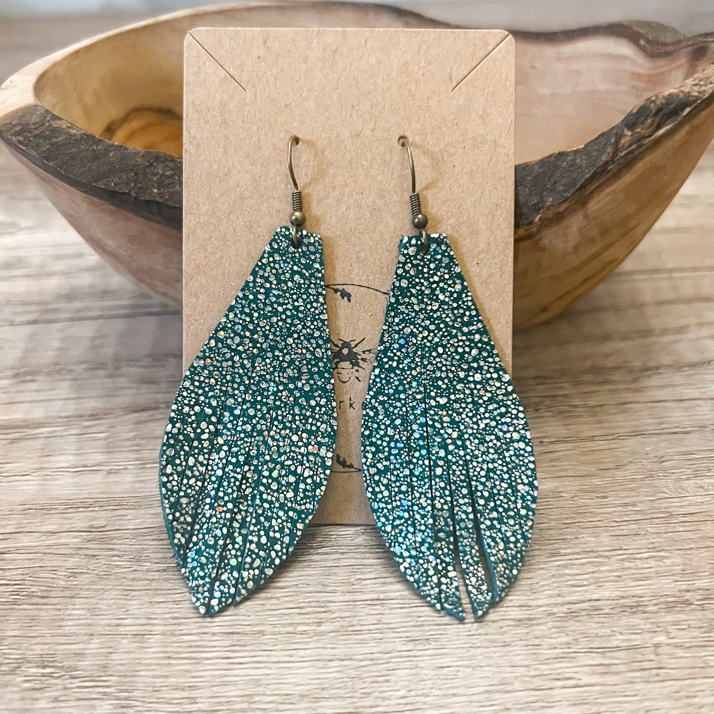 Teal Fringe Sparkle Leather Earrings