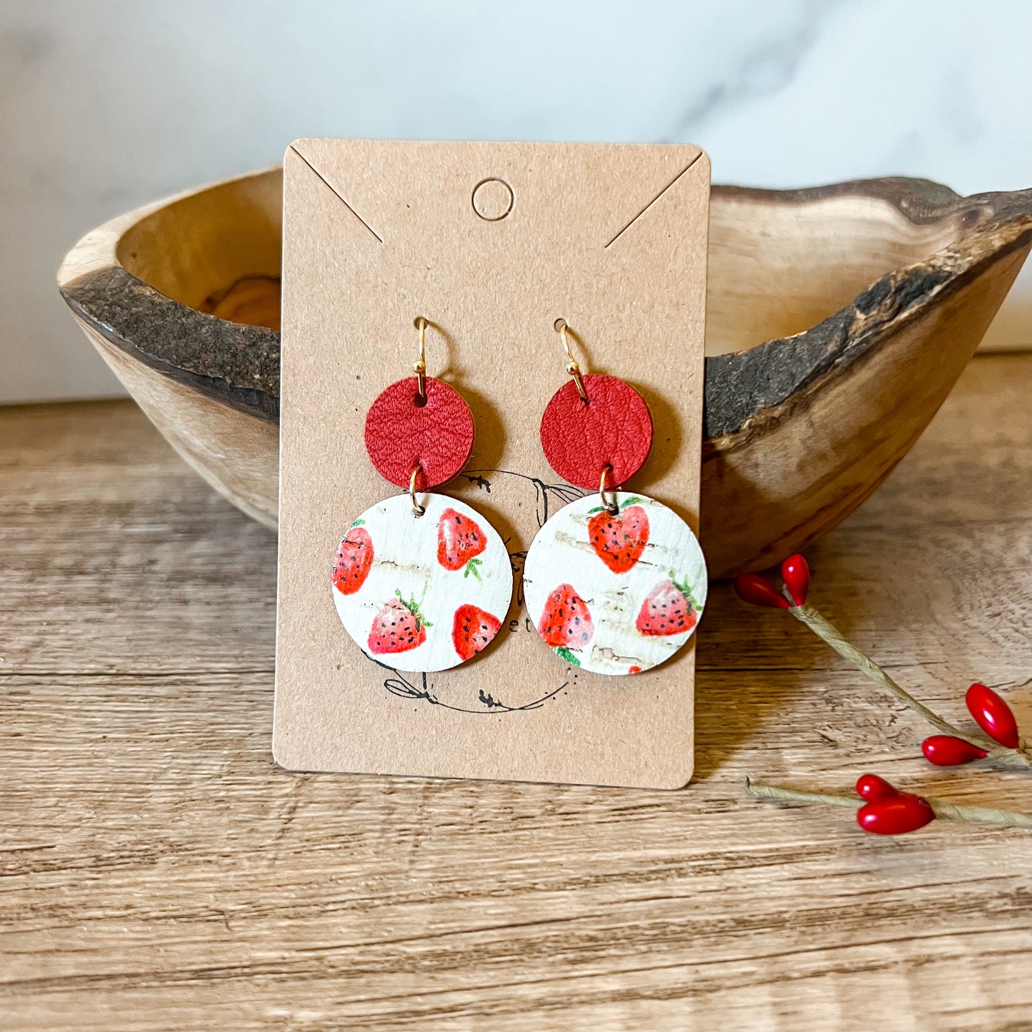 Parkesdale Tiered Round Leather Strawberry Earrings