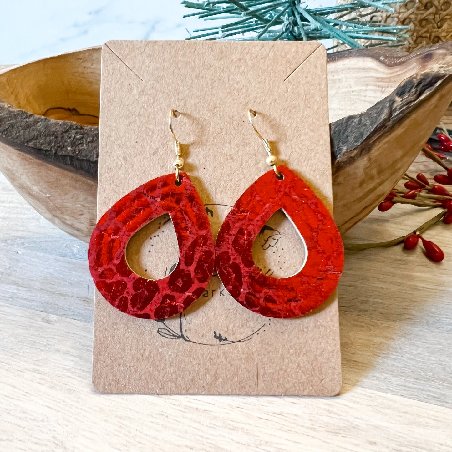 Red Embossed Foil Animal Print Earrings