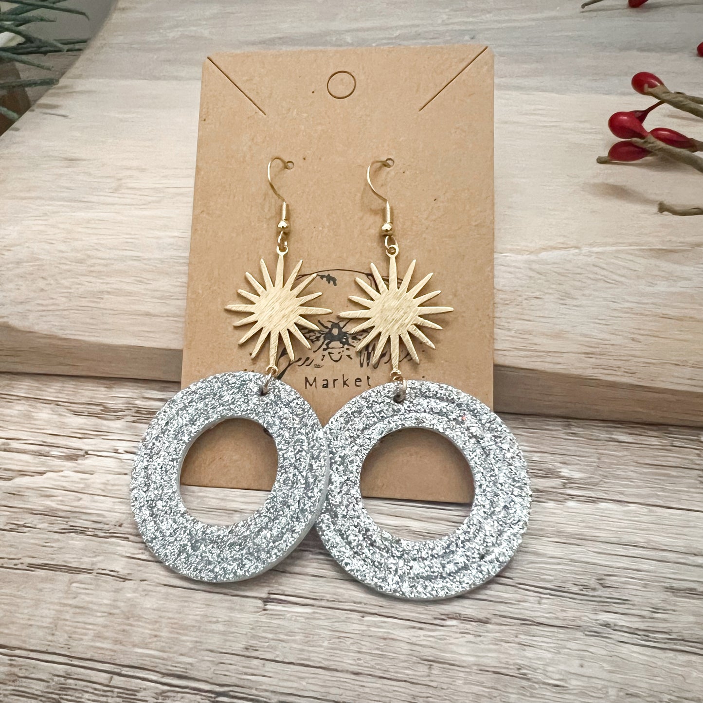 Silver Glitter Embossed Stunner Star Hoops