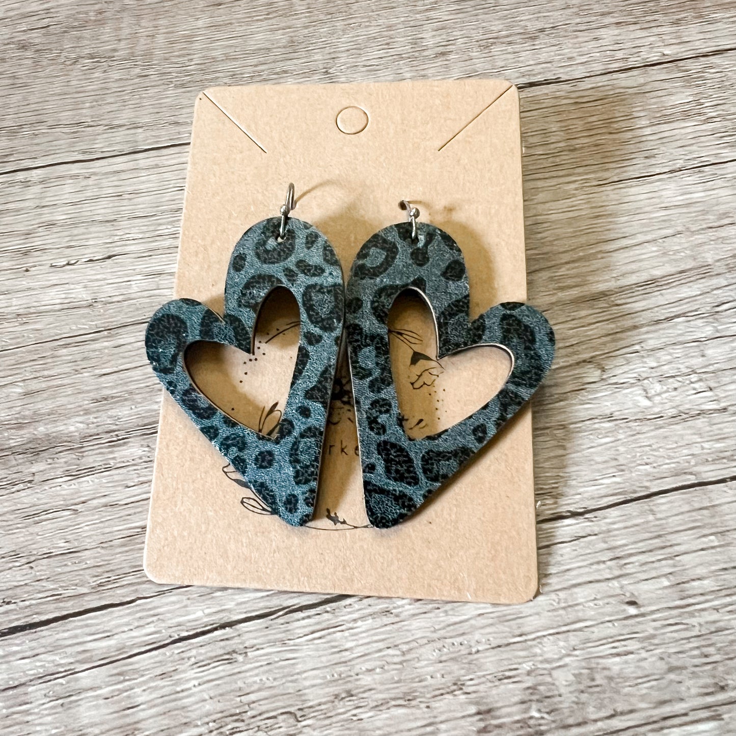 Carlette Black Leopard Heart Earrings