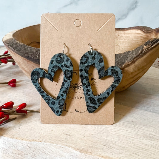 Carlette Black Leopard Heart Earrings