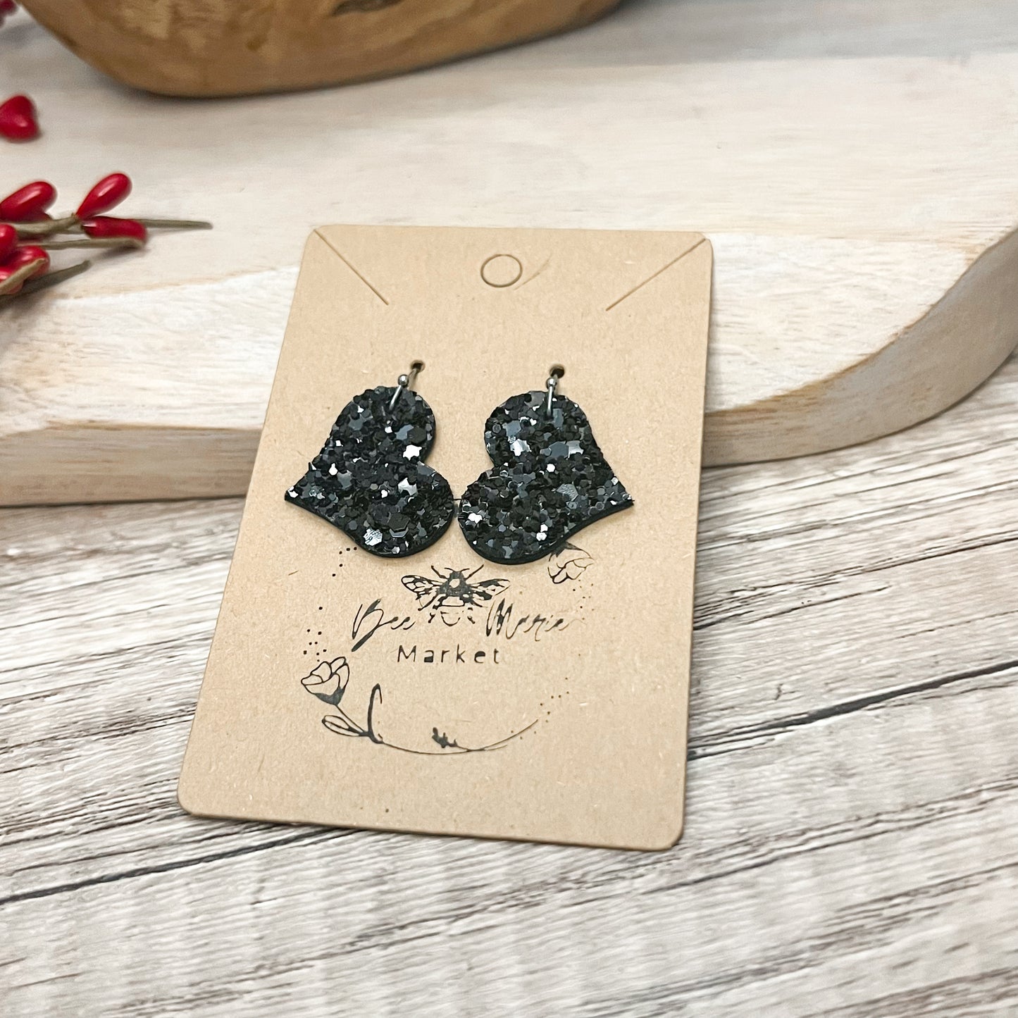 Rebecca Black Glitter Heart Earrings II
