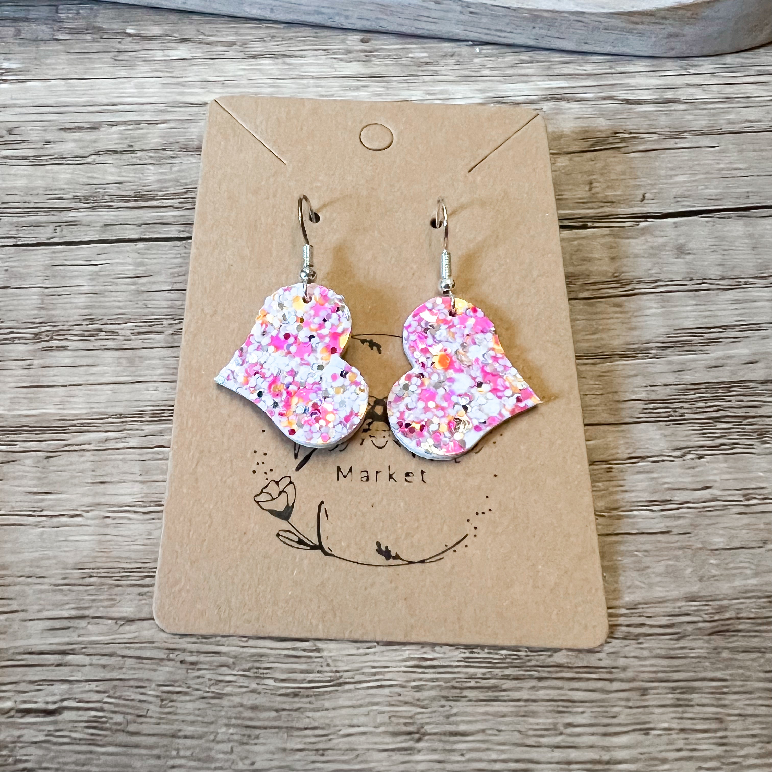 Candace Heart Love Pink Glitter Earrings II