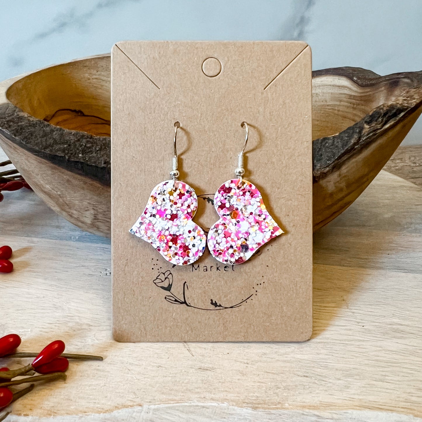 Candace Heart Love Pink Glitter Earrings II