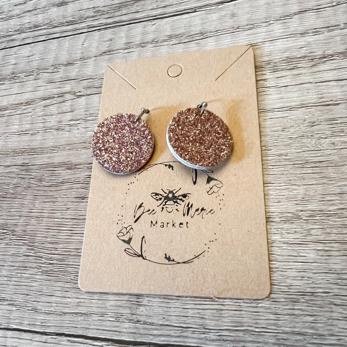 Pink Glitter Leather Dot Earrings