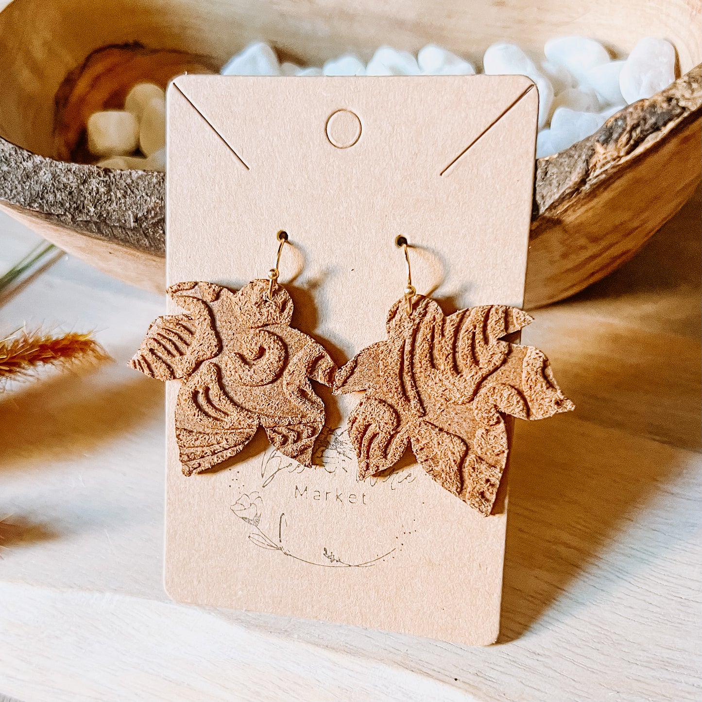 Chocolate Leather & Lace Leaf Earrings