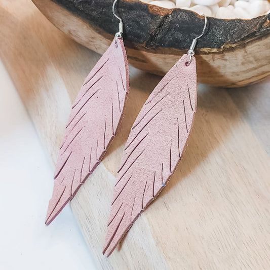 Handmade Fringe Feather Suede Genuine Leather Earrings