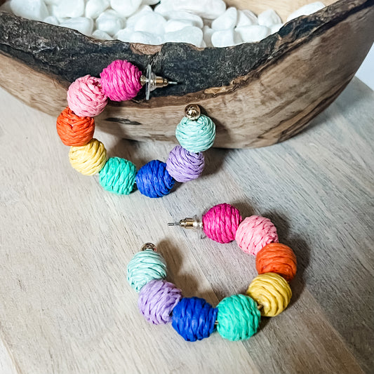 Colorful Raffia Hoops