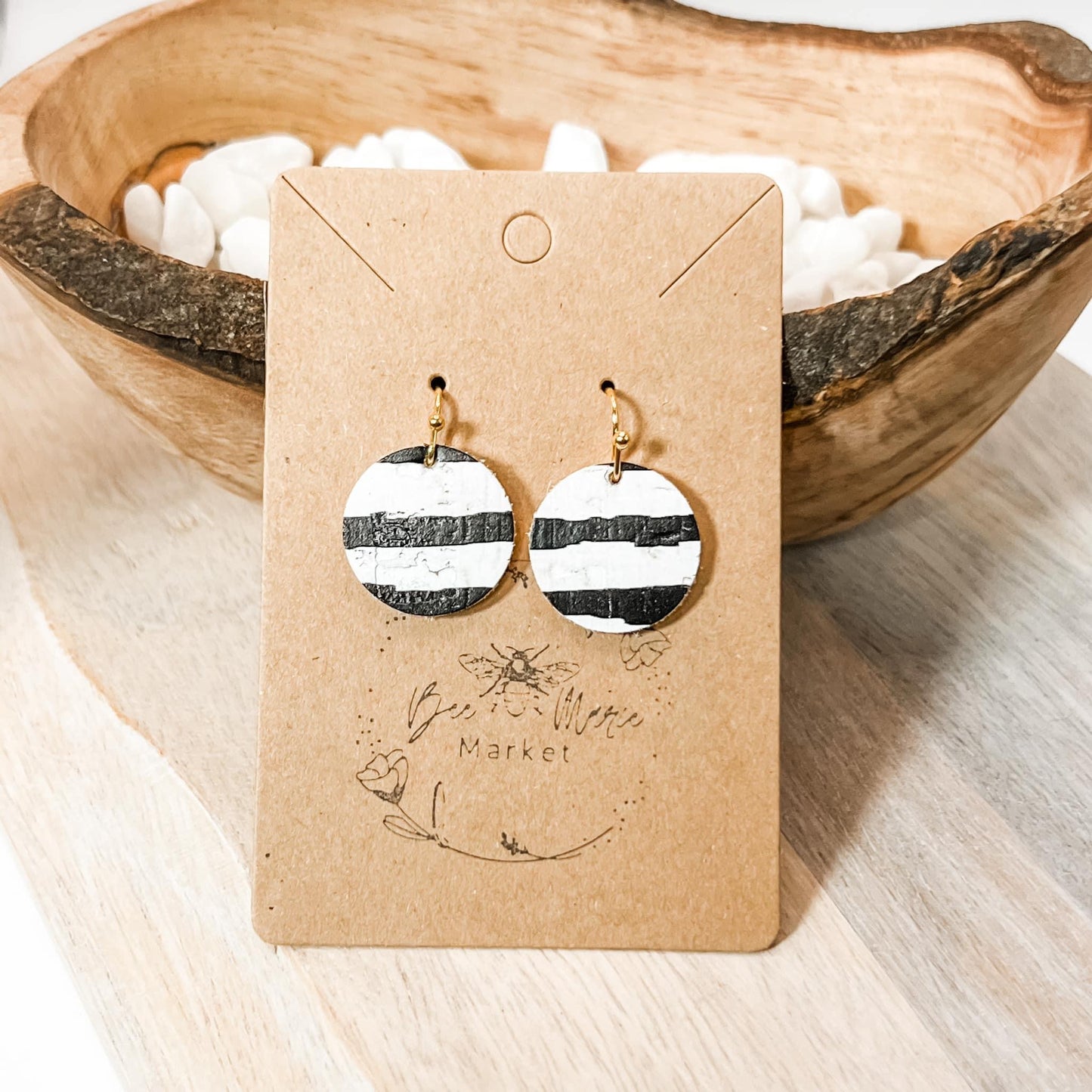 Sally Round Leather Striped Earrings