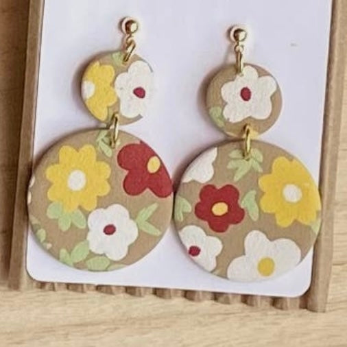 Handmade Boho Floral Clay Earrings