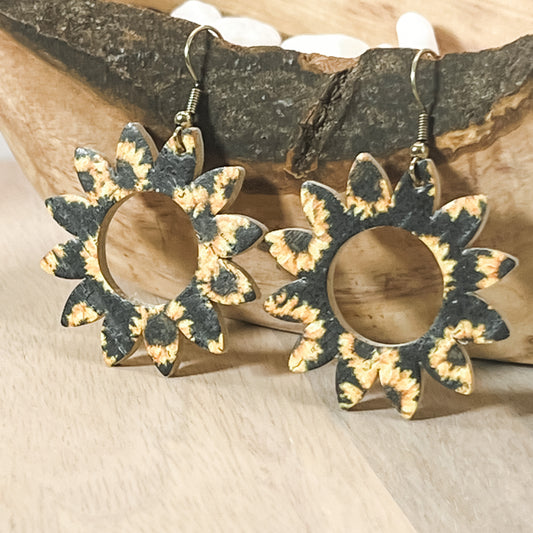 Genuine Leather Sunflower Earrings