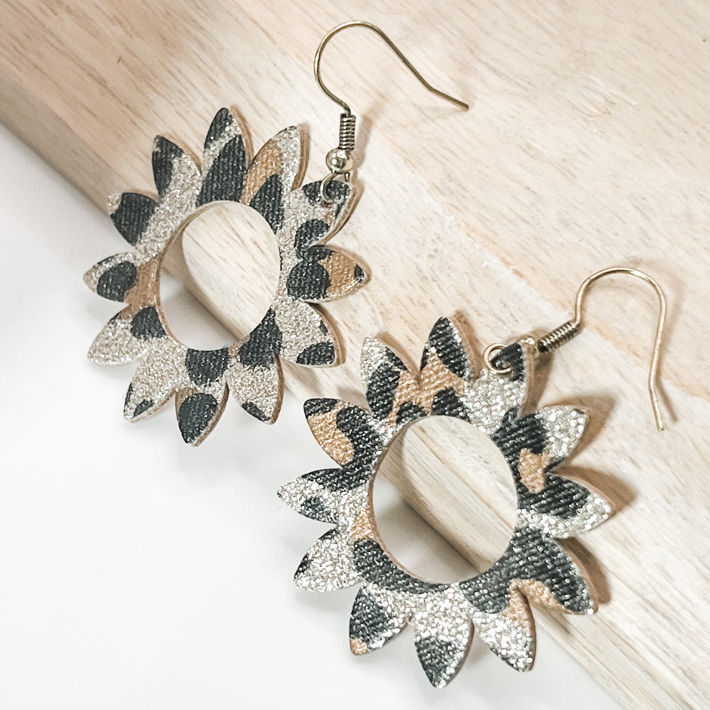 Genuine Leather Sunflower Earrings