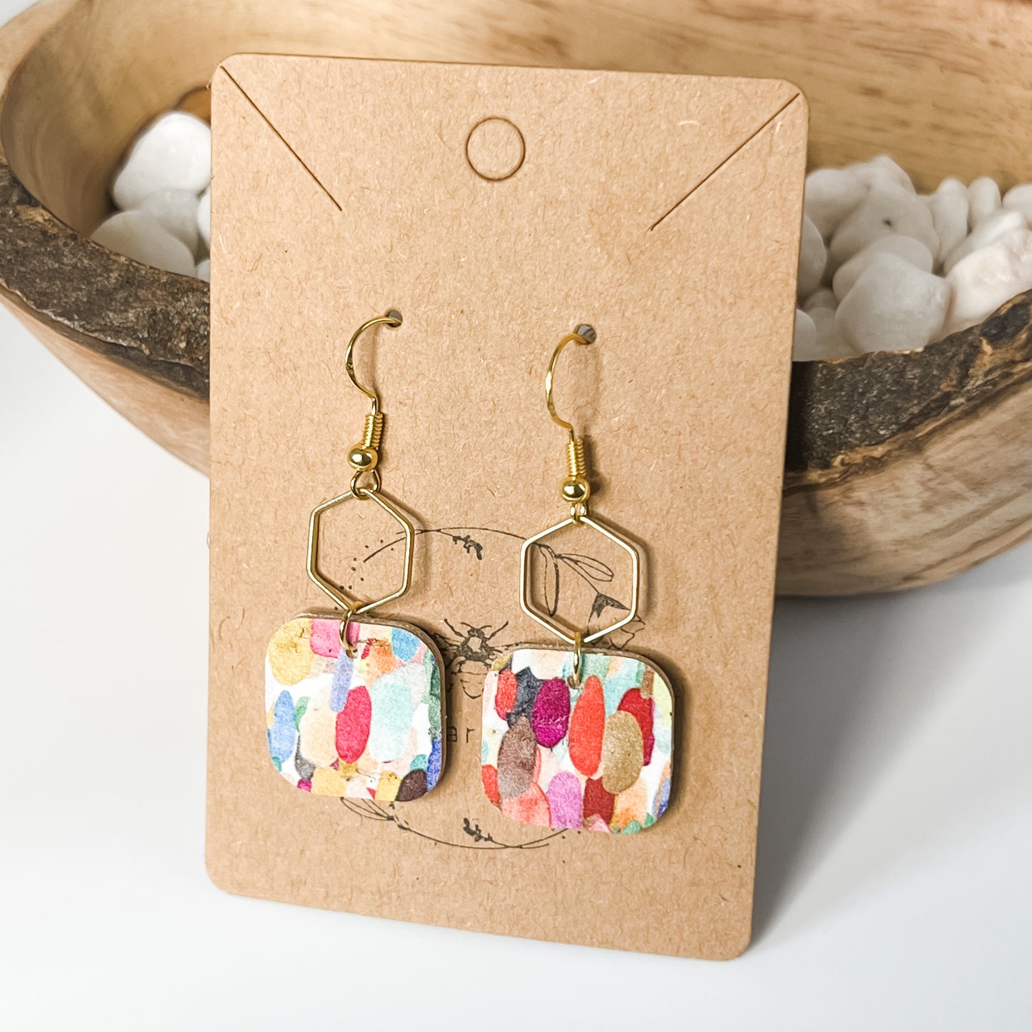 Handmade Confetti Hexagon Earrings