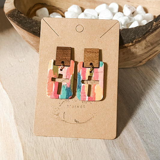 Handmade Colorful Brushstroke Cross Cutout Leather Earrings