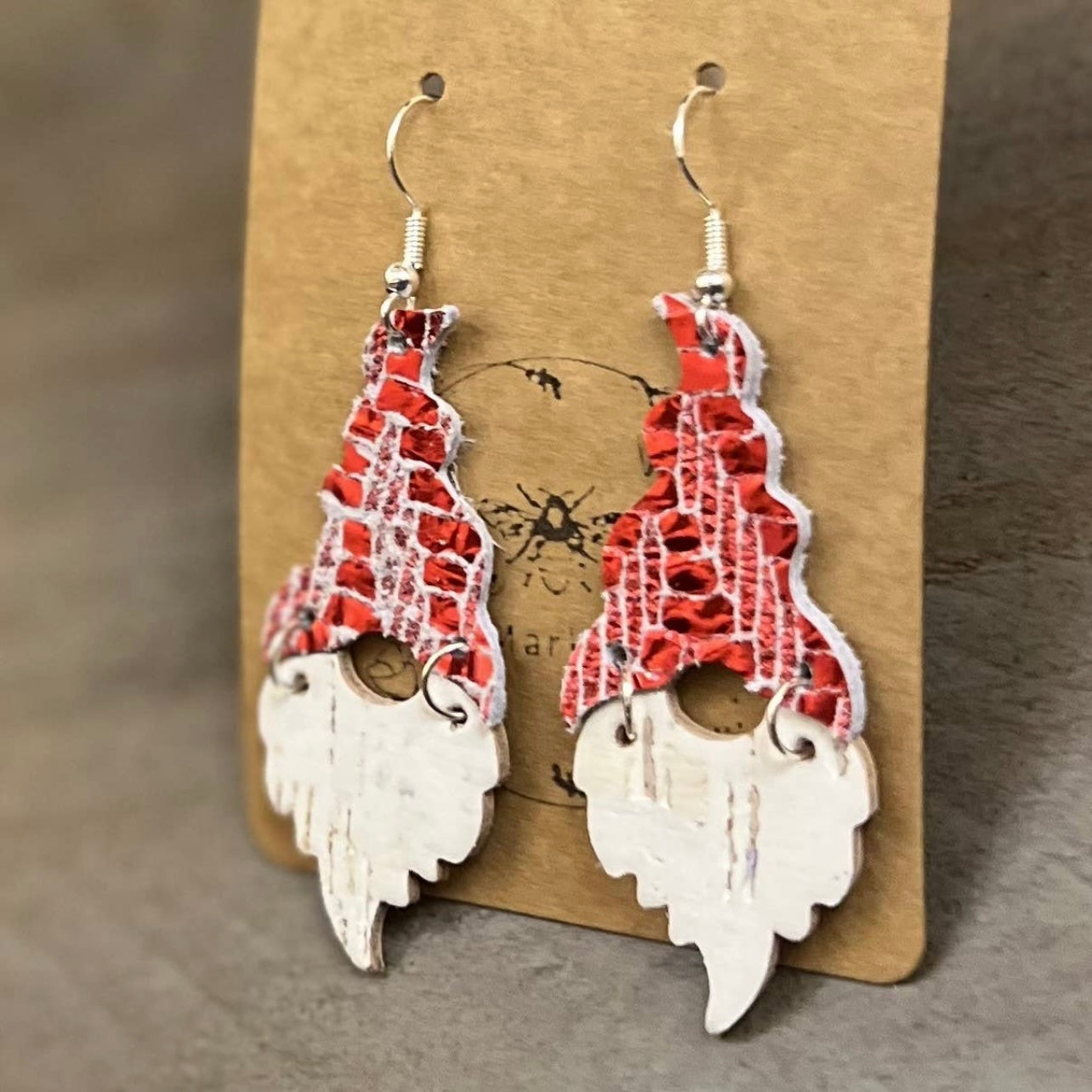 Handmade Christmas Genuine Leather Santa Gnome Earrings