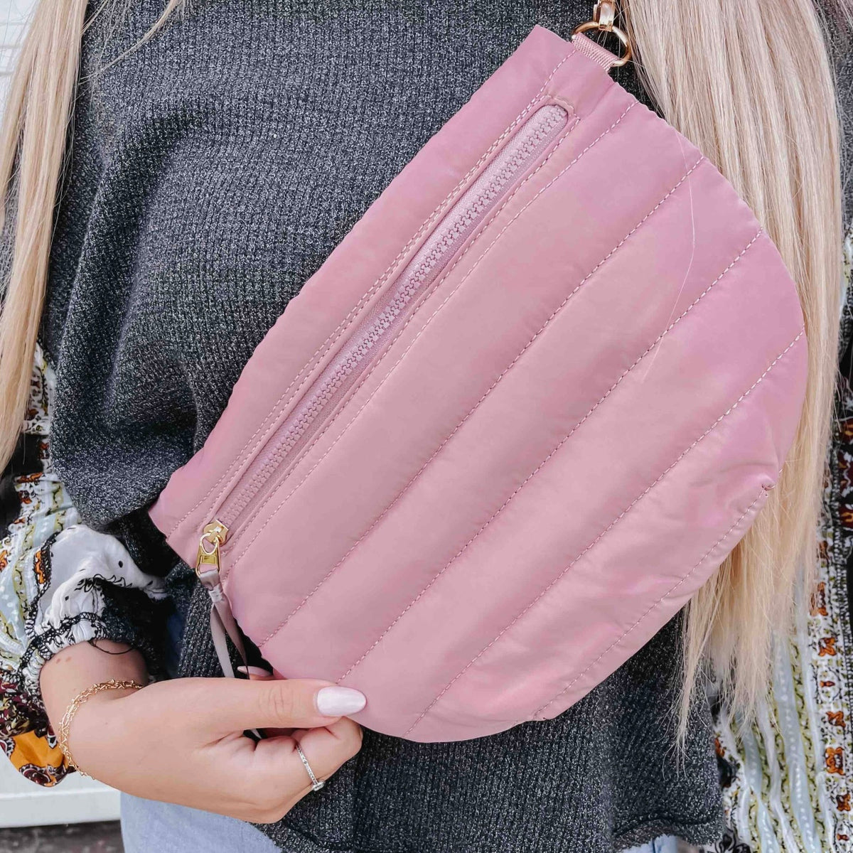 Pink quilted belt discount bag