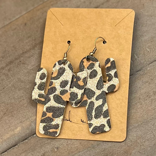 Handmade Genuine Leather Cactus Pattern Earrings