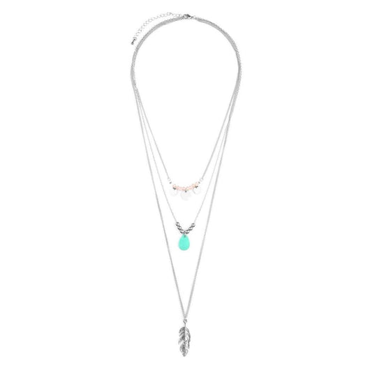 Silver Multi-Layered Leaf Pendant Necklace