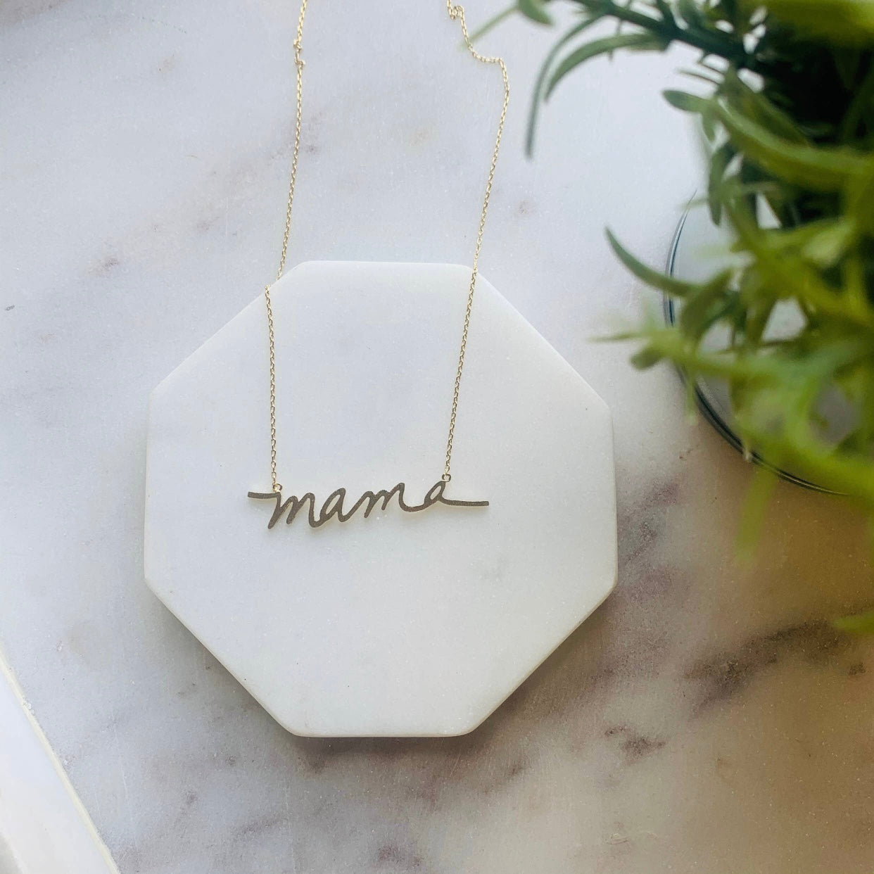 Gold Mama Script Necklace