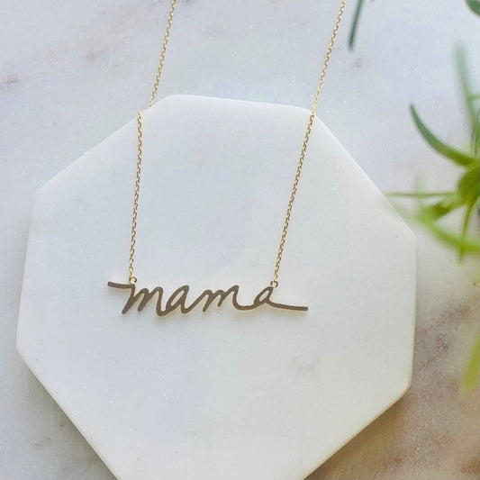 Gold Mama Script Necklace