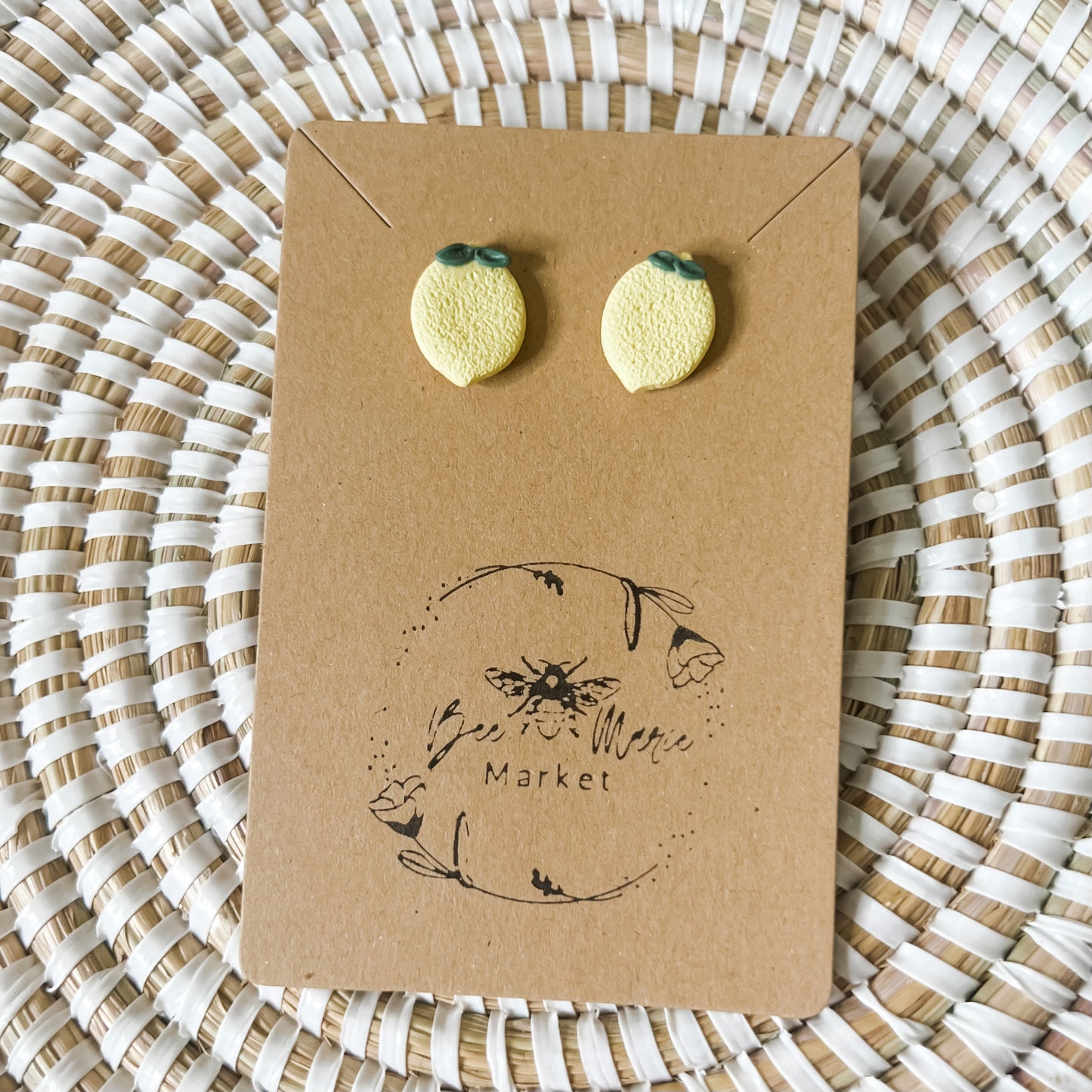 Handmade Clay Lemon Stud Earrings