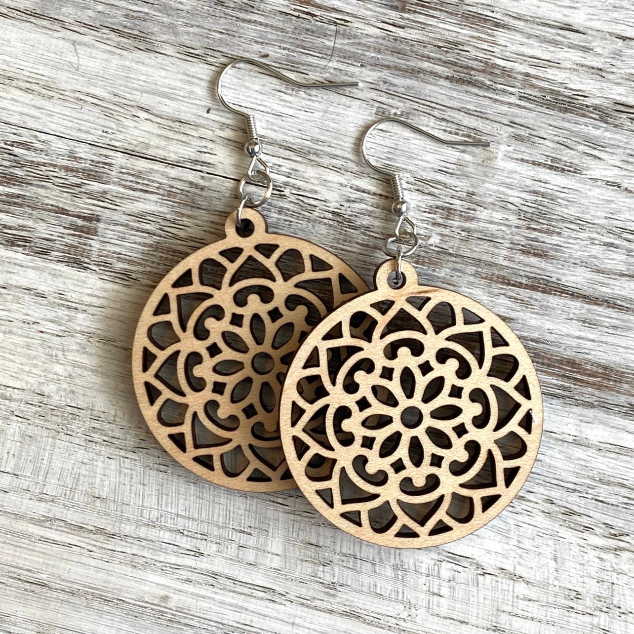 Handmade Mandala Geometric Drop Wood Earrings