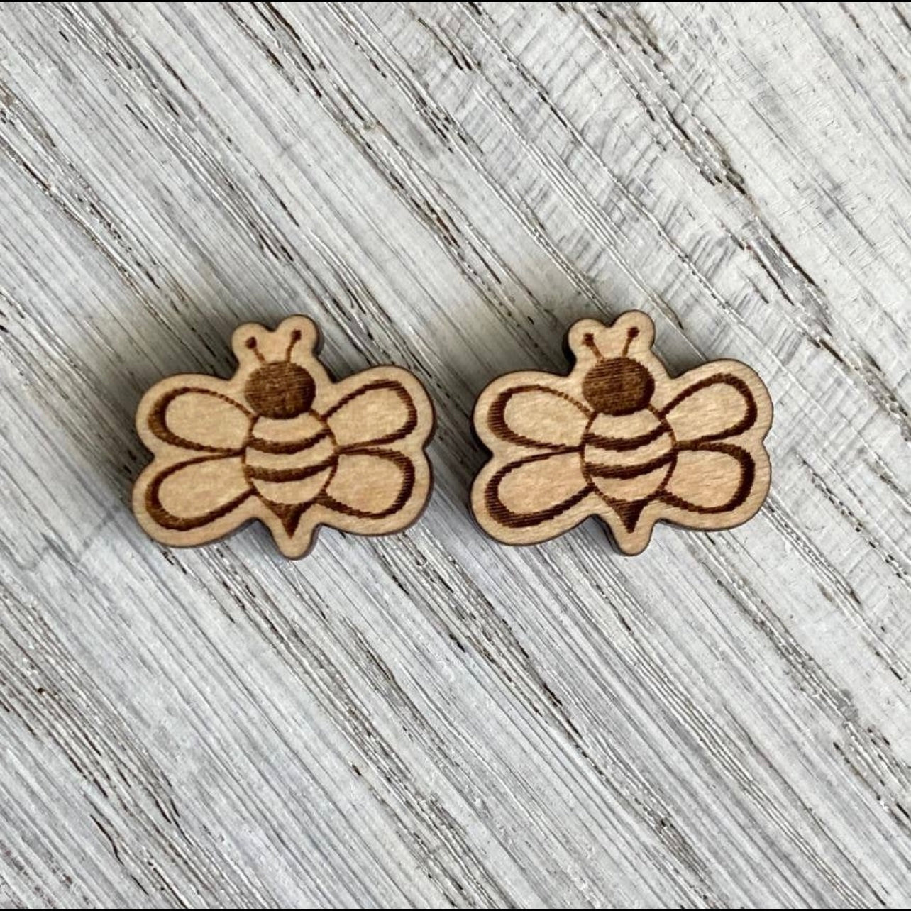 Handmade Bee Wood Stud Earrings