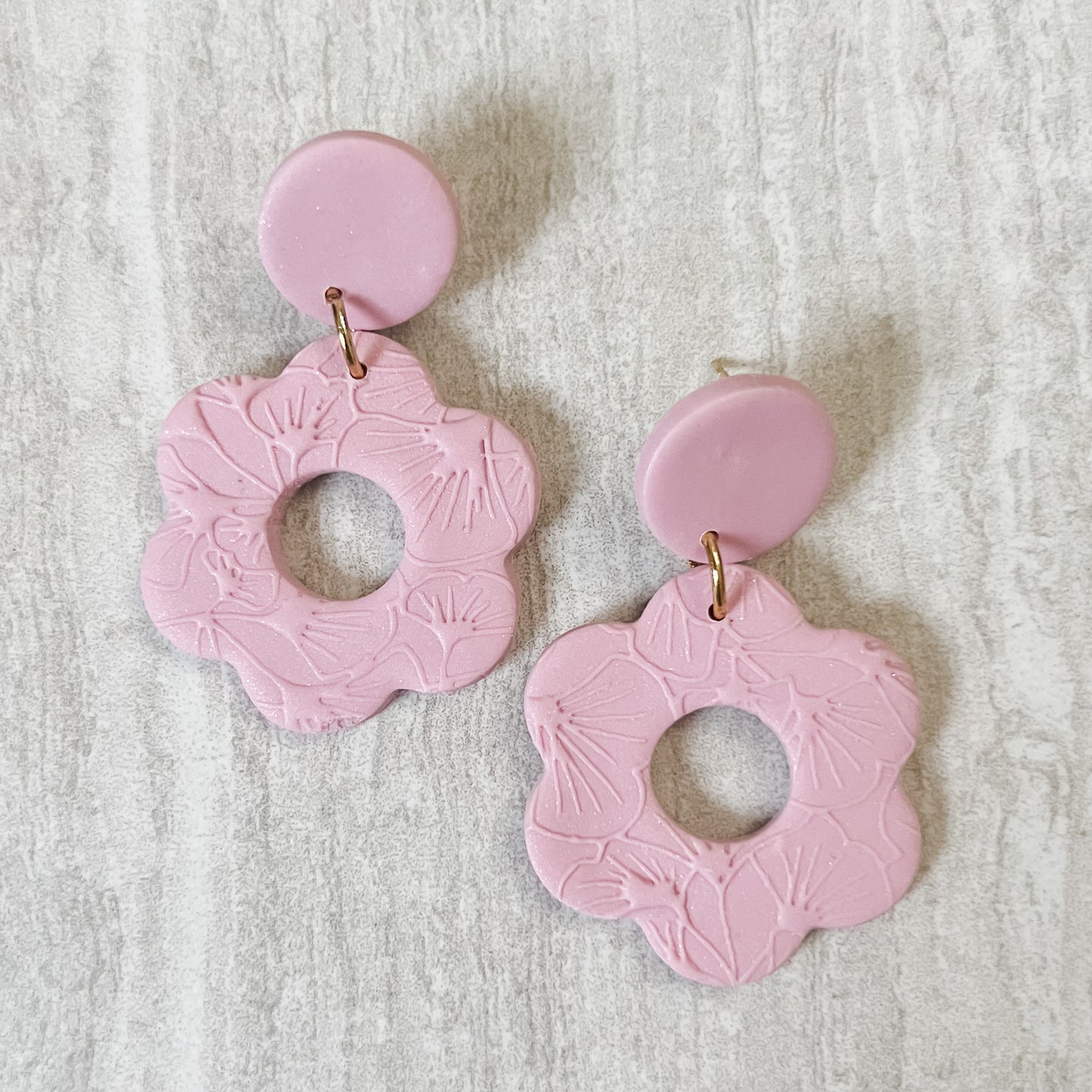 Handmade Pink Flower Hoop Clay Earrings