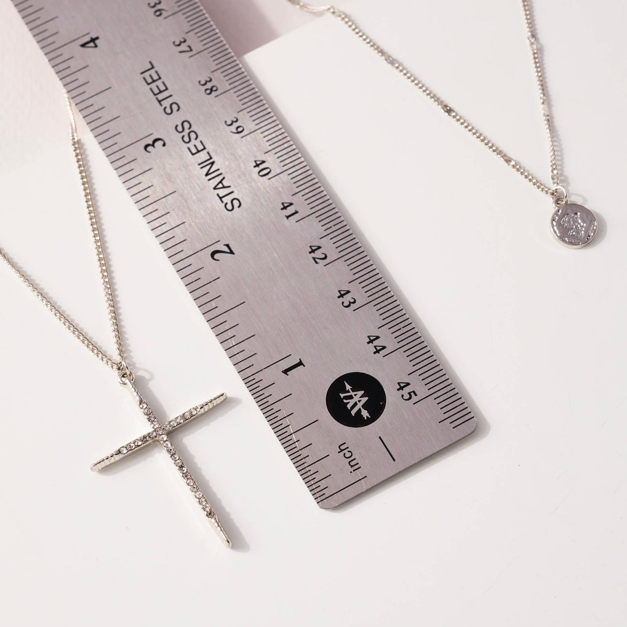 Set of 3 Silver Necklaces w/ Cross & Coin Charms