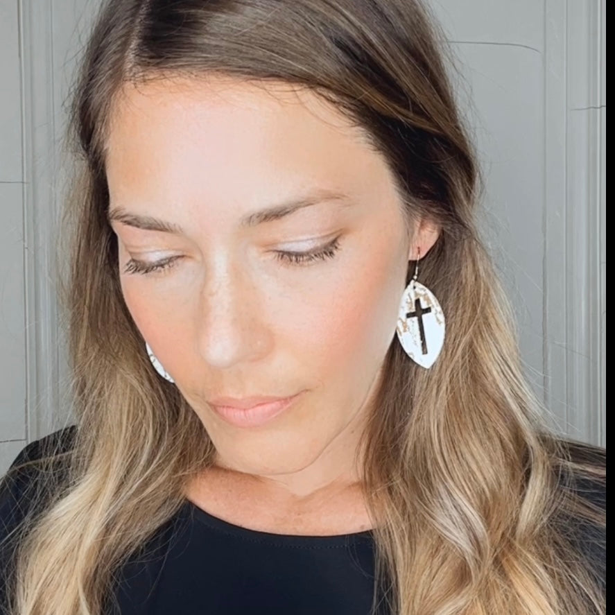 Cross Cutout Genuine Leather Earrings