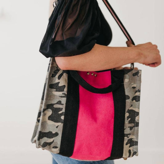 Pink Camo Canvas Crossbody Tote Bag