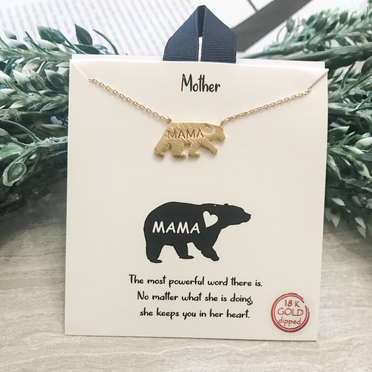 Mama Bear Charm Gold Dipped Necklace