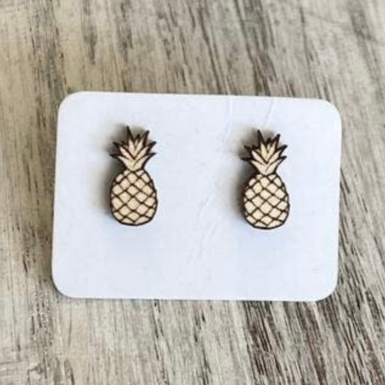 Handmade Pineapple Wood Stud Earrings
