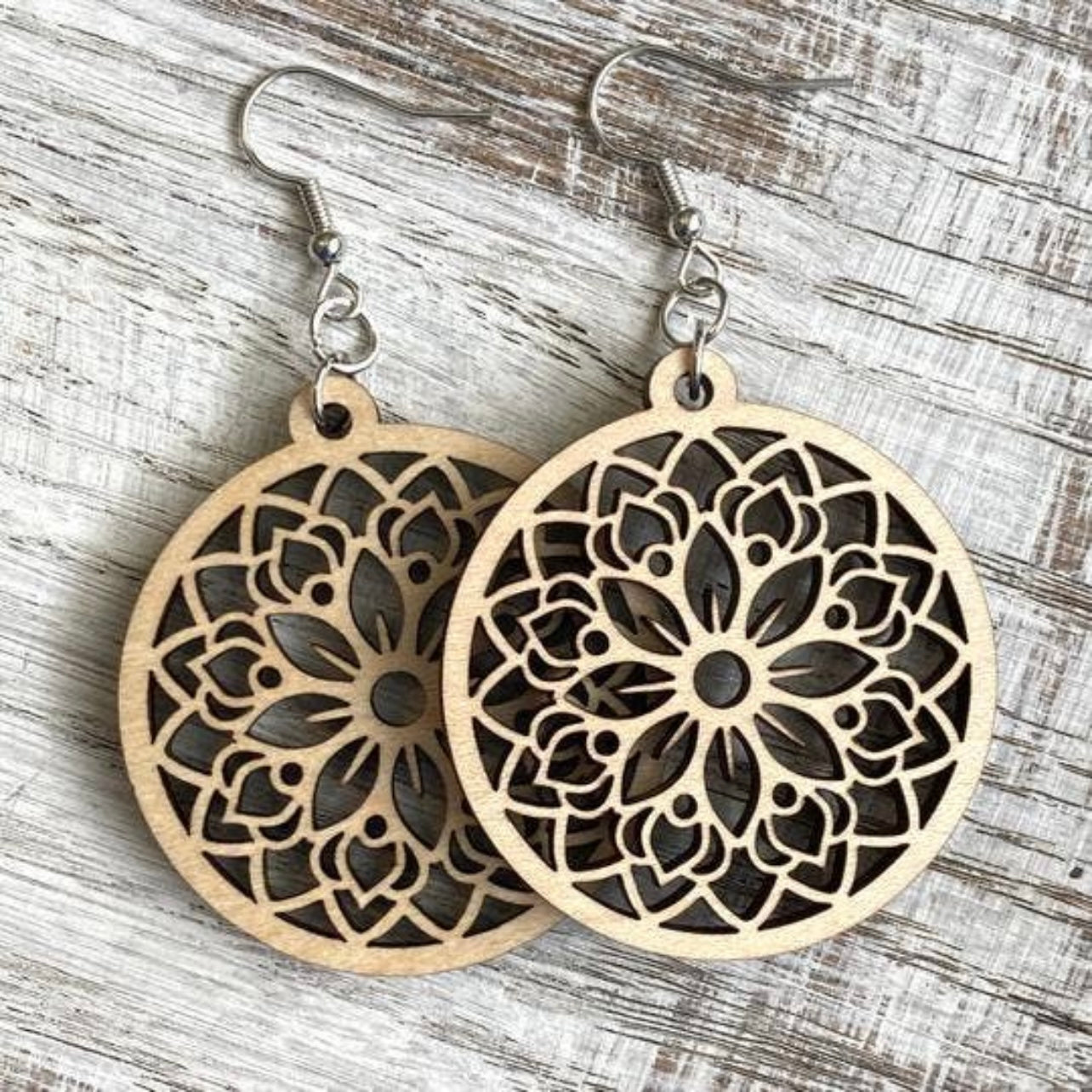 Handmade Mandala Daisy Drop Wood Earrings