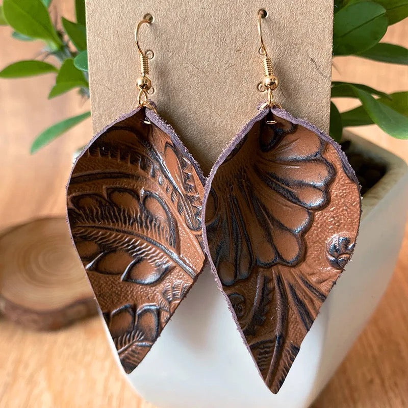 Caroline Feather Leather Earrings