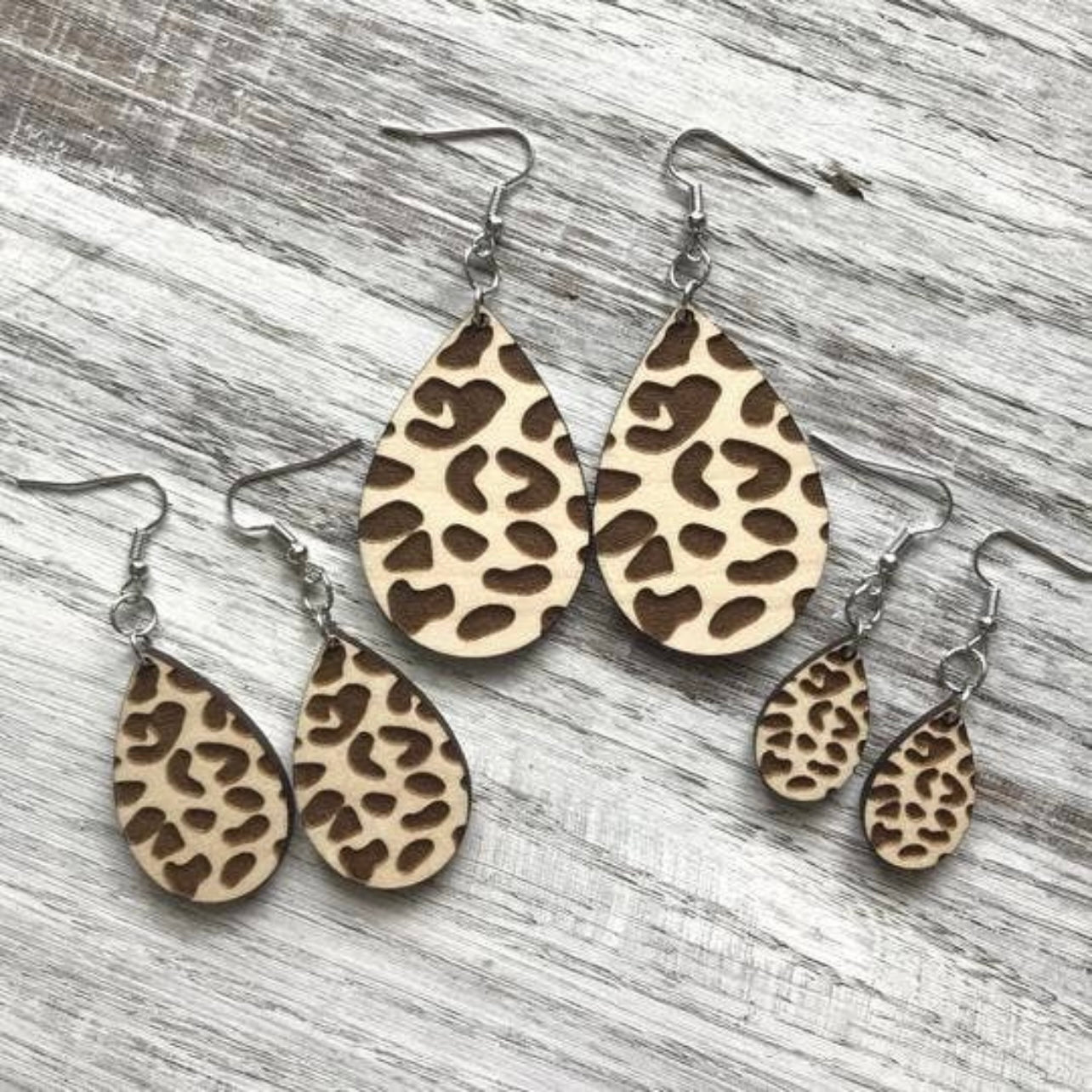Handmade Leopard Print Drop Wood Earrings