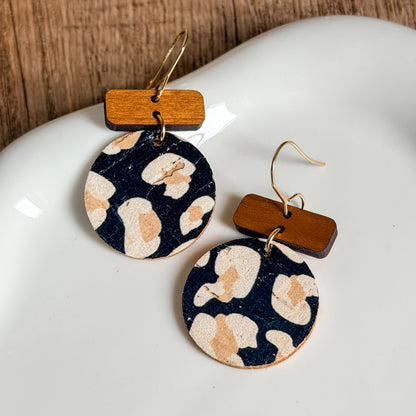Black Animal Print Bar Earrings