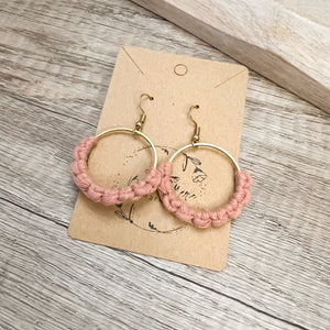 Macrame Hoop Earrings - Mauve